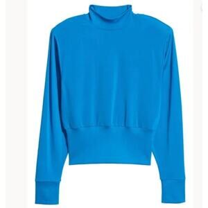 H&M Jersey Top with Shoulder Pads Royal Blue Turtleneck Long Sleeve Size US 4